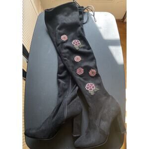 Chinese Laundry Above the Knee Embroidered Floral Boots Black Festival Size 7.5
